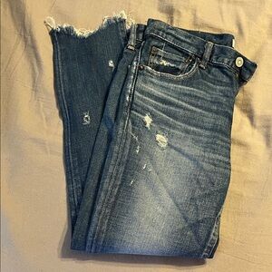 Moussy Dark Blue Distressed Ankle Jeans